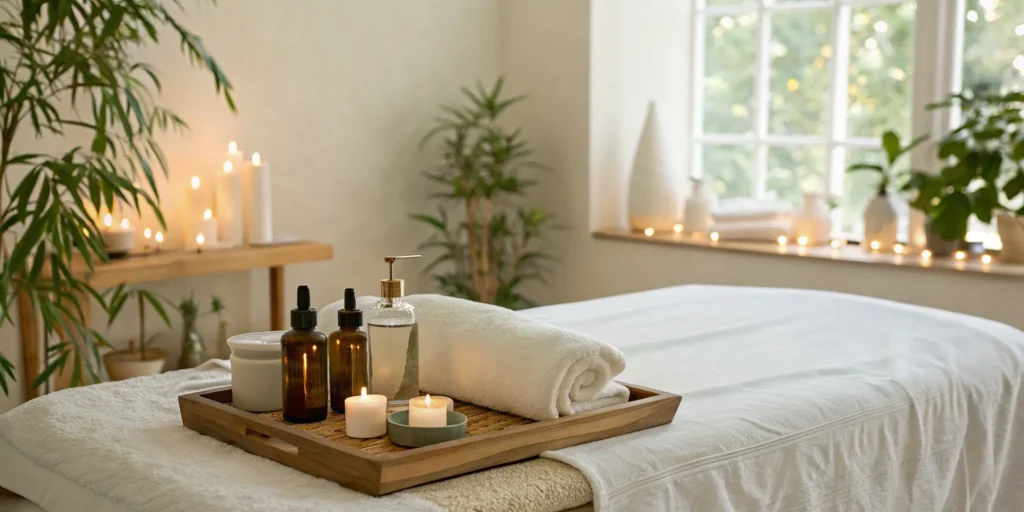 A tranquil spa setting for a Korean facial, a gentle treatment for achieving hydrated glass skin.