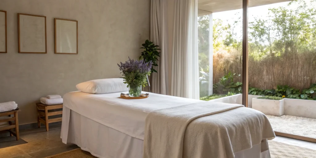 A clean, professional treatment room prepared for a bikini laser hair removal session.