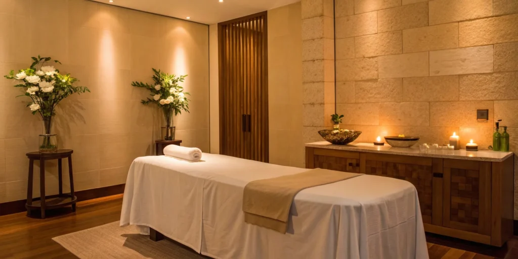 A professional clinic room prepared for stomach skin tightening treatments.