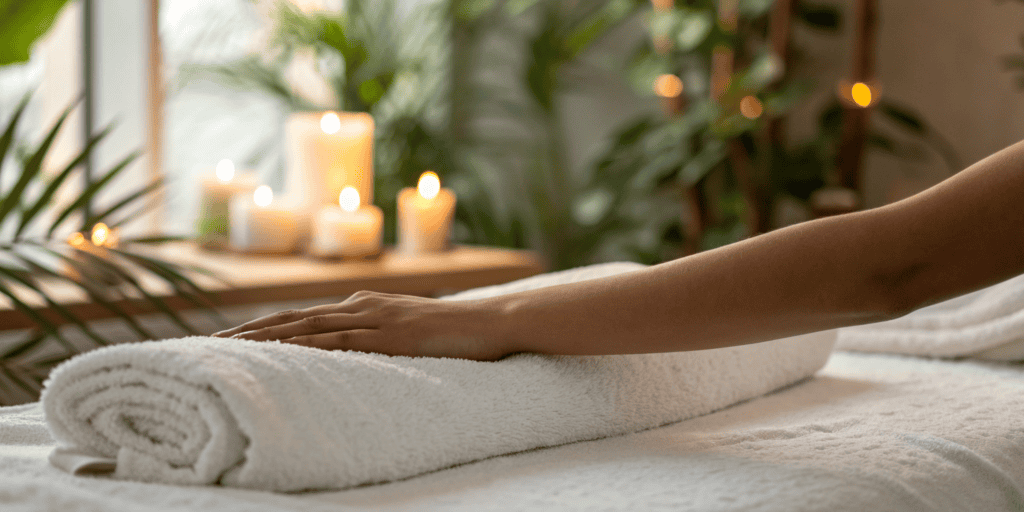 A woman's arm resting on a towel before an underarm laser hair removal treatment.