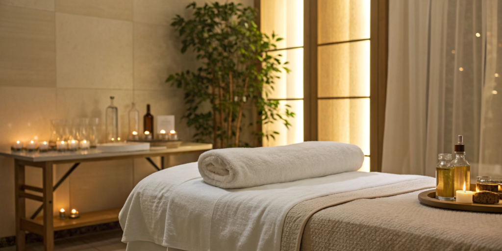 A calm treatment room prepared for a comfortable chemical peel procedure.