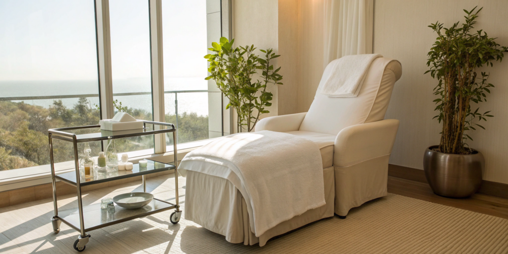 The cost of Kybella injections in a professional med spa treatment room.