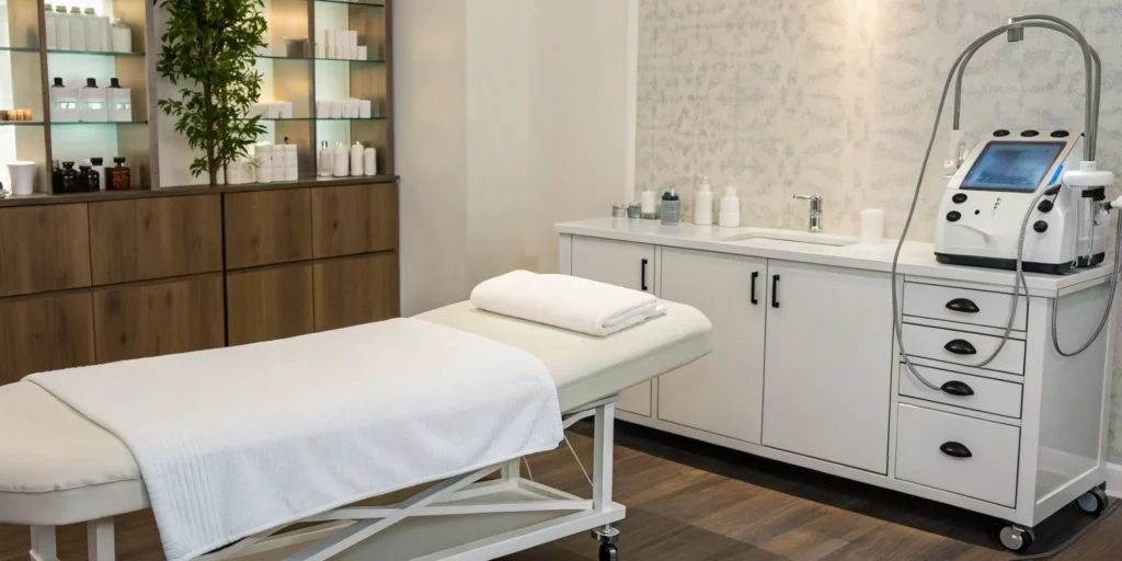 The professional HydraFacial machine in a clinic, which influences how much the skin treatment costs.