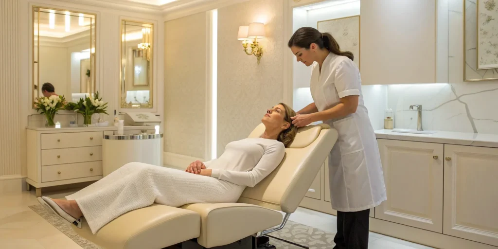Woman enjoying a facial while deciding if a facial membership is worth it.