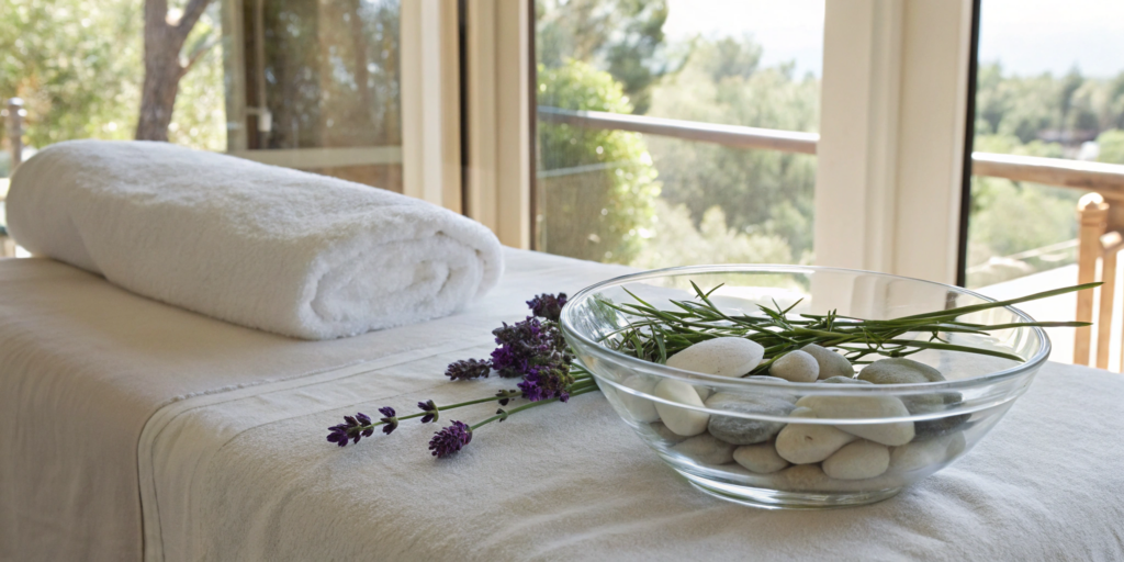 Relaxing spa setting prepared for a Kybella injection for belly fat treatment.