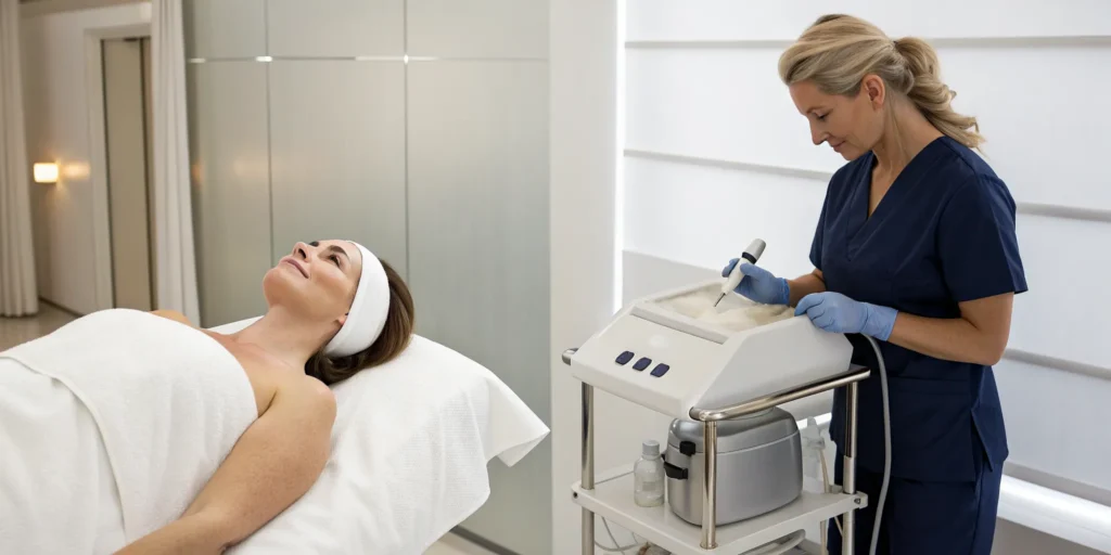 Client receiving a medical-grade facial from a licensed professional at a medical spa.