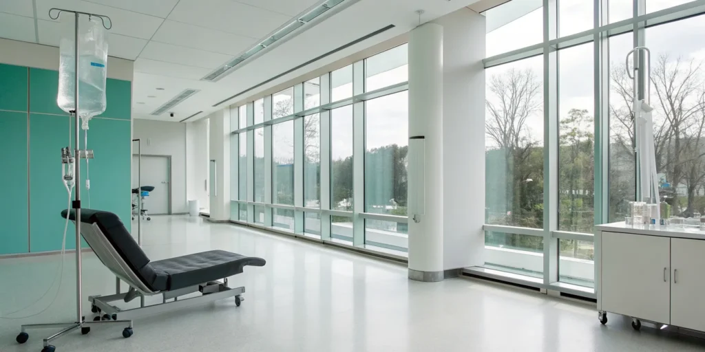 An IV therapy drip for immune system support in a modern medical clinic.