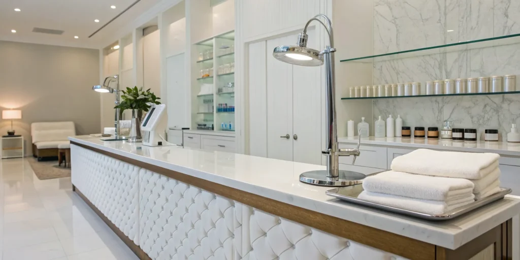 Welcoming reception at a med spa offering the most popular services for skin and body.