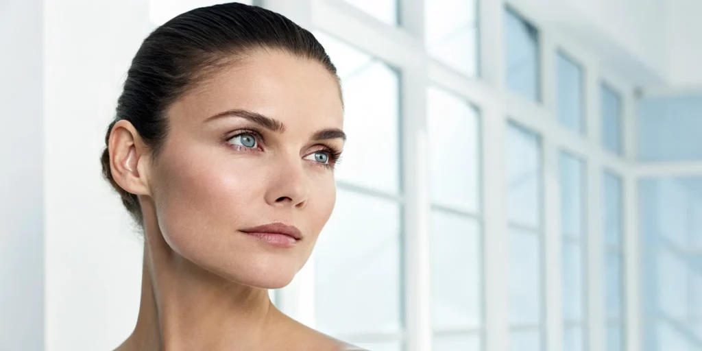 A woman's smooth forehead after receiving a professional wrinkle treatment.