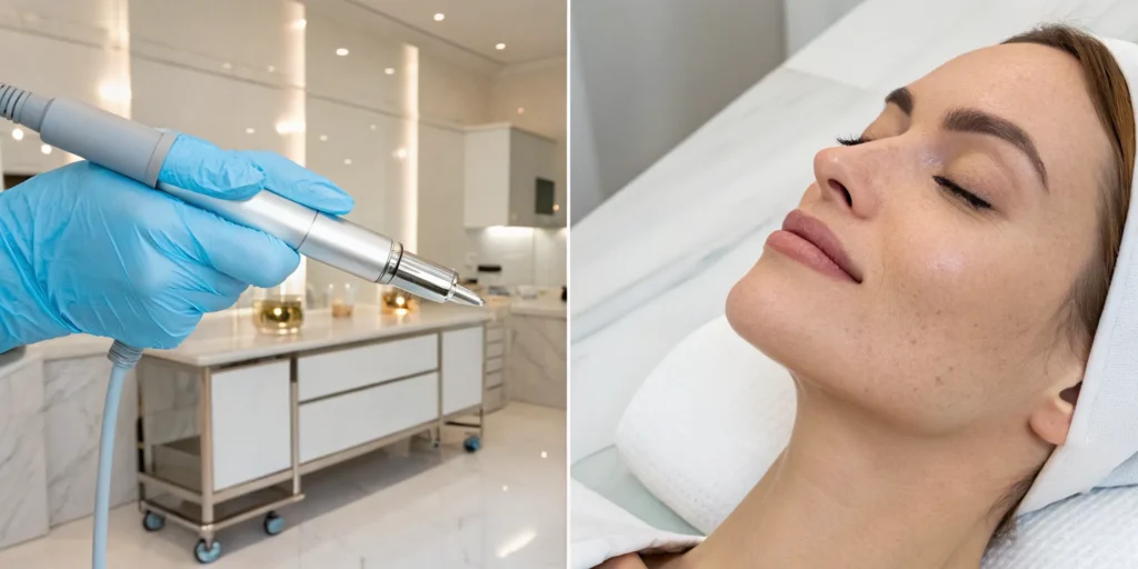 Woman receiving one of the best professional treatments to stimulate collagen.