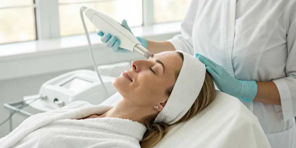 A woman receives a medical-grade facial from a licensed aesthetician.