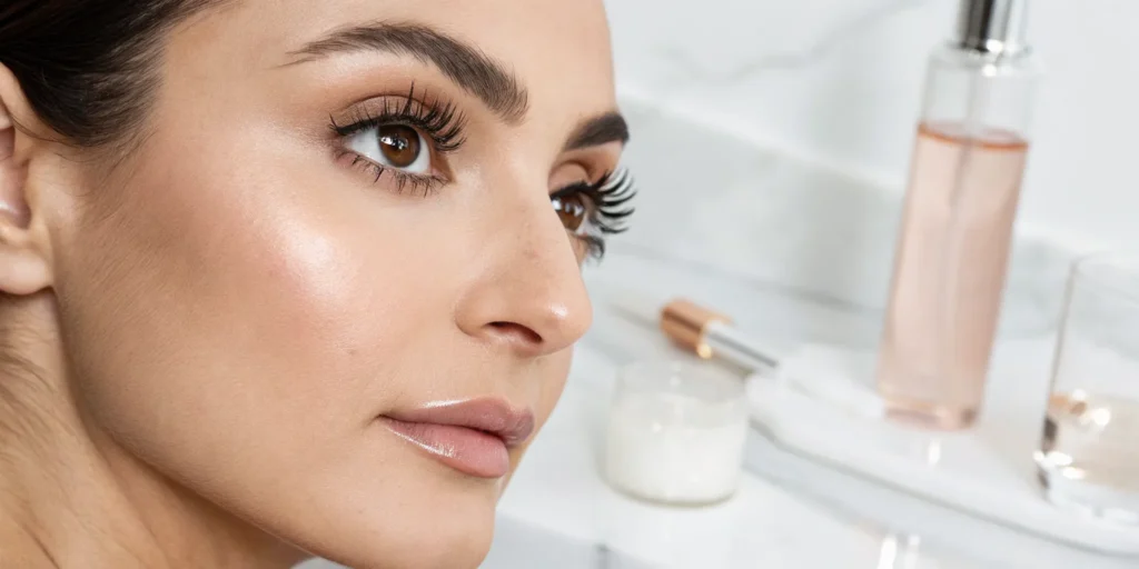 A woman's eye with long-lasting results from a lash lift and proper aftercare.
