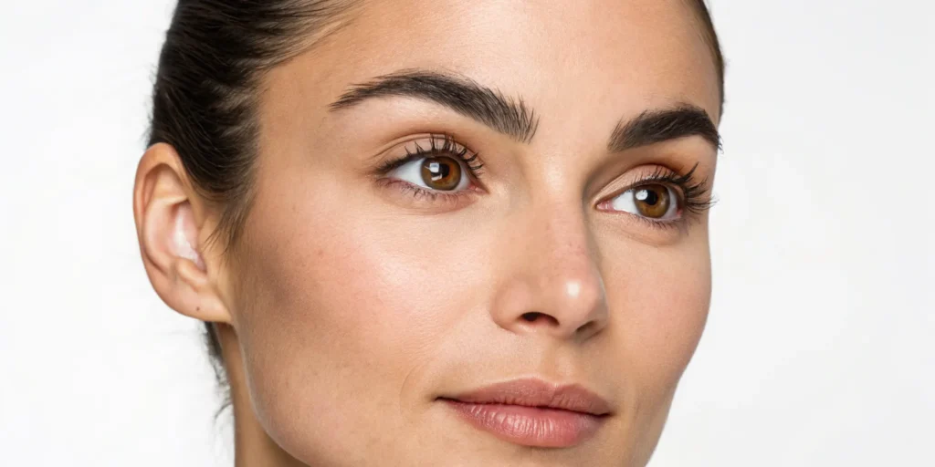 Brow lamination before and after on a woman's eyebrows.