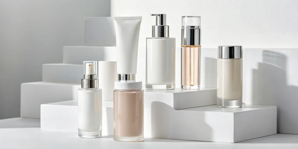A set of Korean skincare products for a beginner's 10-step routine.