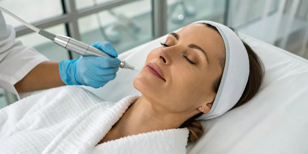 Woman receiving a professional fine line treatment.