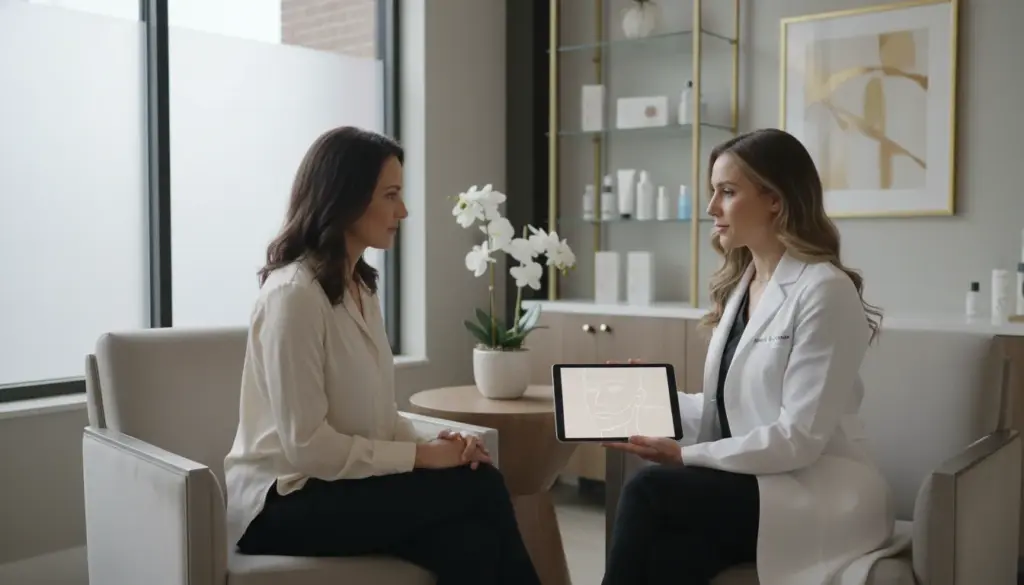 Provider consulting with patient about botox masseter pittsburgh treatment