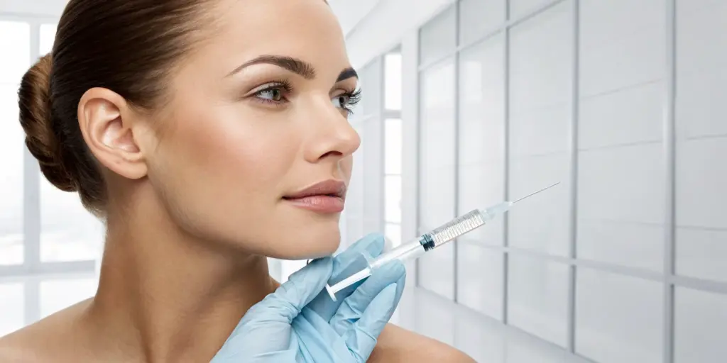 A woman's facial treatment using cosmetic injectables and fillers.