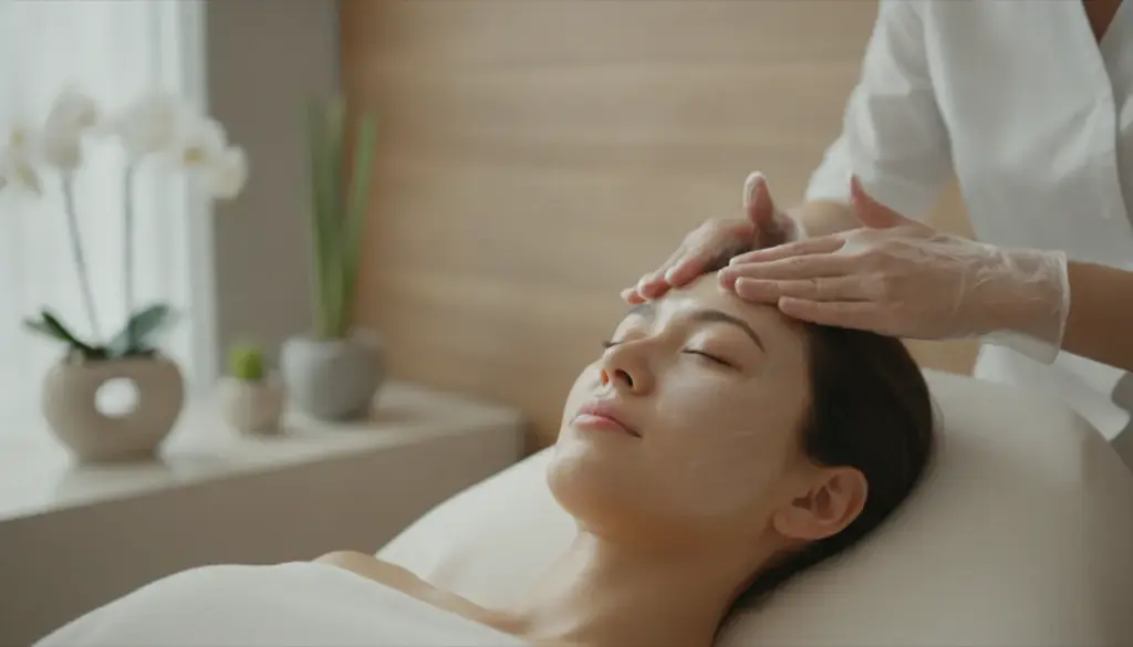 Client receiving a Korean facial in Pittsburgh at a serene med spa