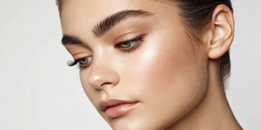 A woman's eye with a defined brow and full lashes after a professional lash and brow treatment.