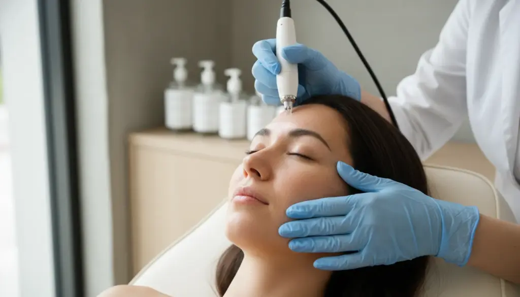 Medical aesthetician performing microneedling in an elegant med spa