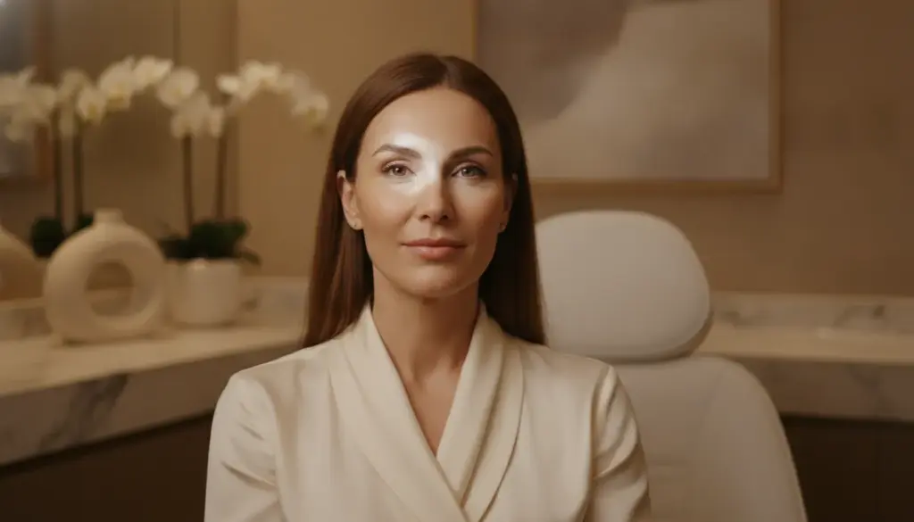 Woman discussing a subtle Botox brow lift in a luxury Sewickley medical spa