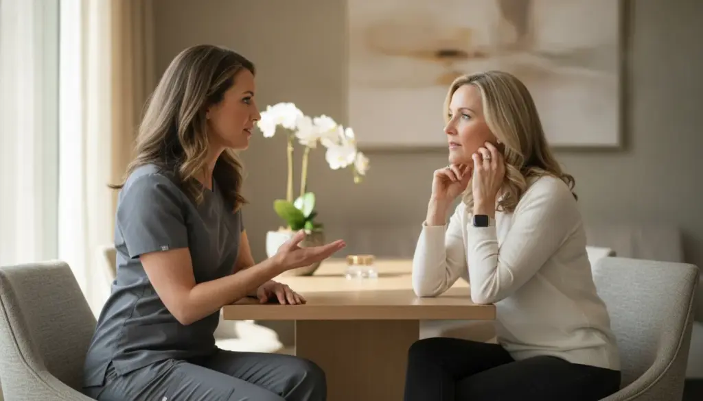 Medical provider discussing personalized dermal filler options with a patient