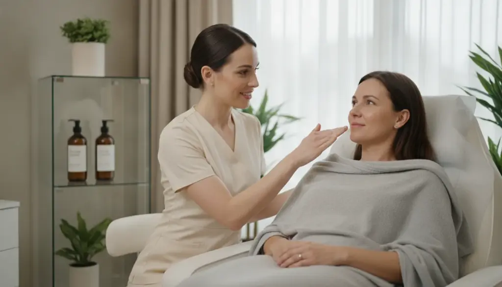 Provider consulting with a client about professional chemical peel options
